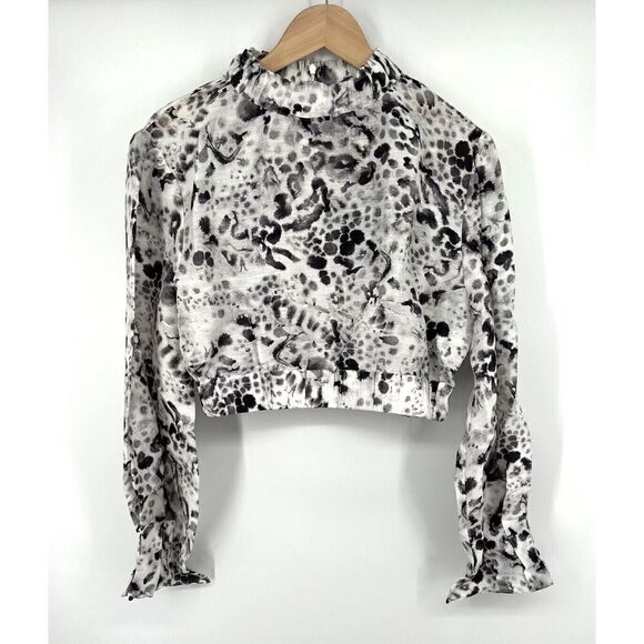 NEW AllSaints Luna Waktu Linen & Silk Top Pleated Cropped Frill White Womens 8 - Picture 1 of 4
